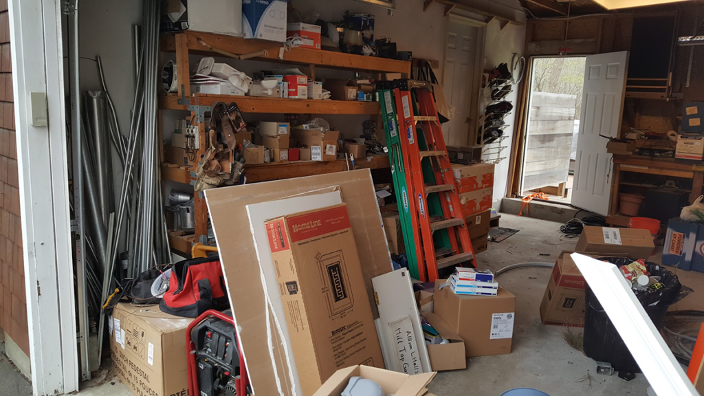 cluttered garage